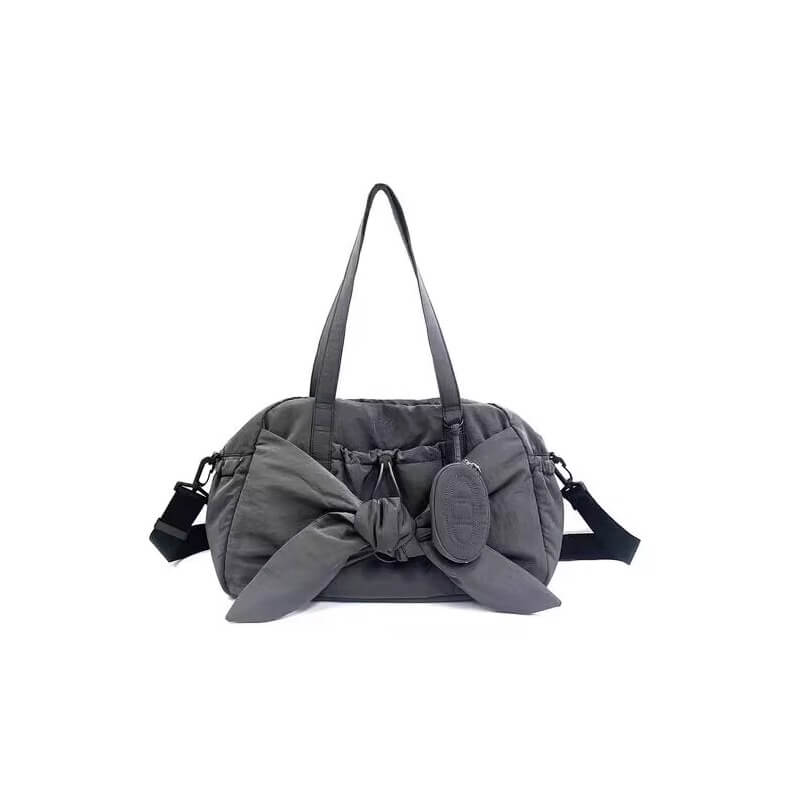 Bowknot Drawstring Embroidered Backpack 2-in-1 Shoulder Bag in New Shoulder Bag Dark Gray - WAAMII
