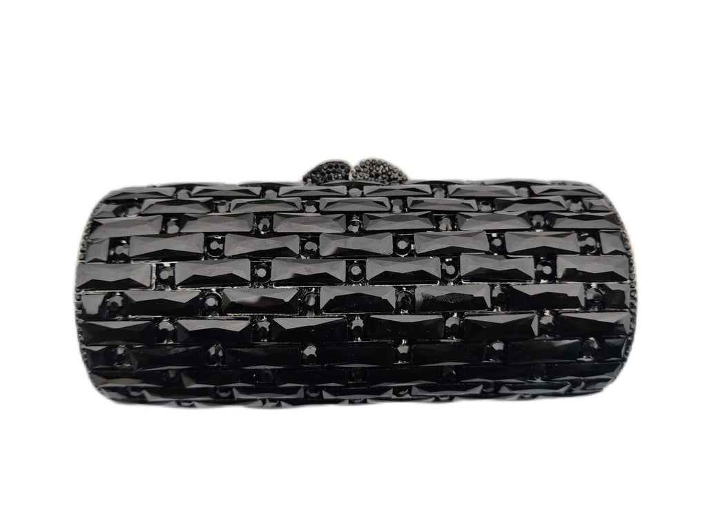 Clio Round Pillar Dimond Clutch Purse - black - WAAMII - (black)