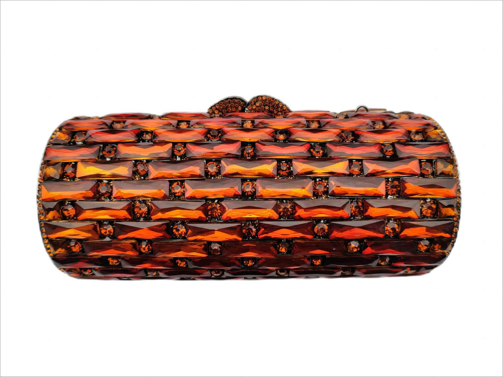Clio Round Pillar Dimond Clutch Purse - brown - WAAMII - (brown)