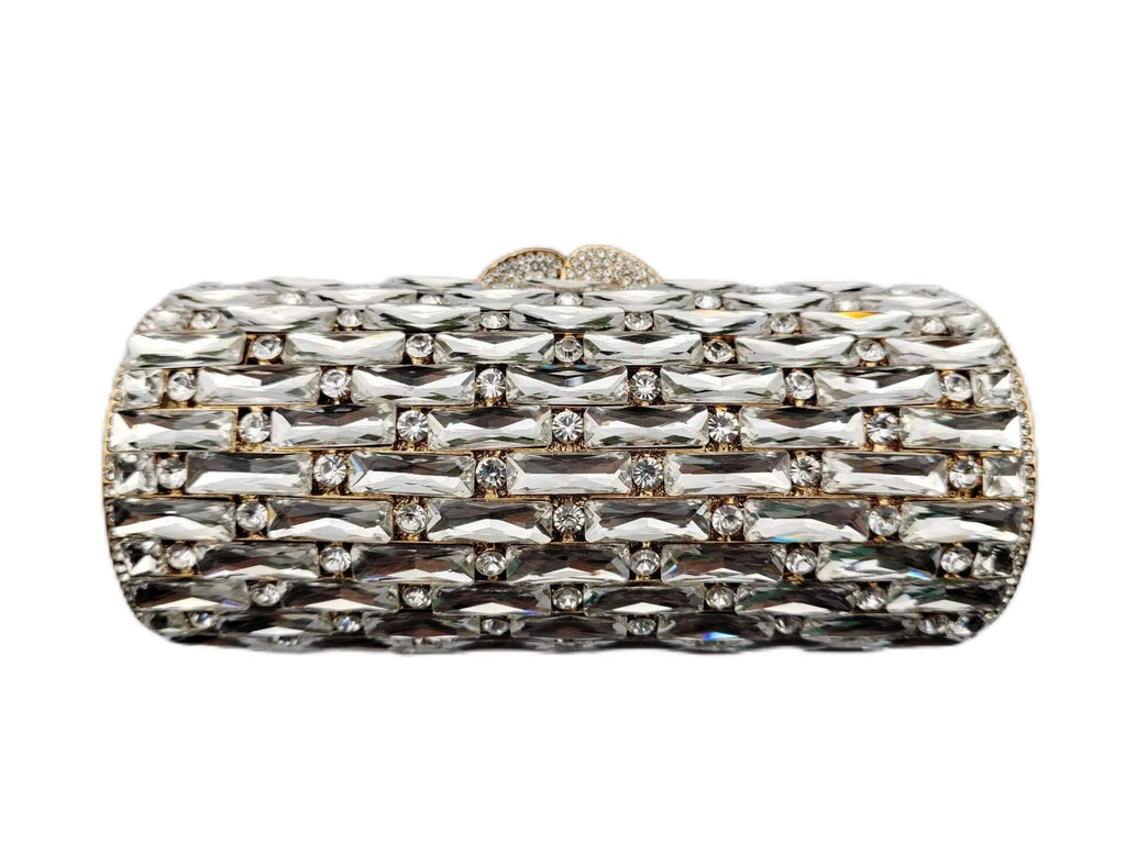 Clio Round Pillar Dimond Clutch Purse - Gold base clear-diamond - WAAMII - (gold-base-clear-diamond)