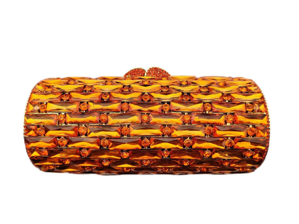 Clio Round Pillar Dimond Clutch Purse - orange color - WAAMII - (orange-color)