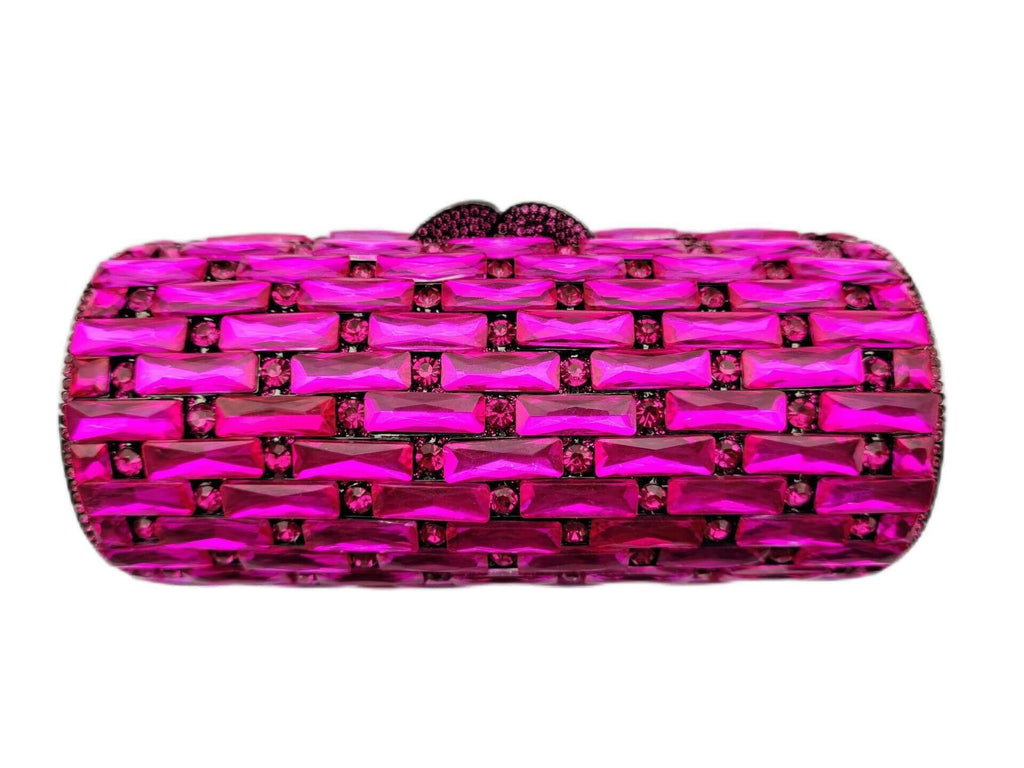 Clio Round Pillar Dimond Clutch Purse - Purple red - WAAMII - (purple-red)