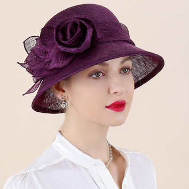 Purple Sinamay Flower Cloche Hat – Lightweight Summer Dress Hat

