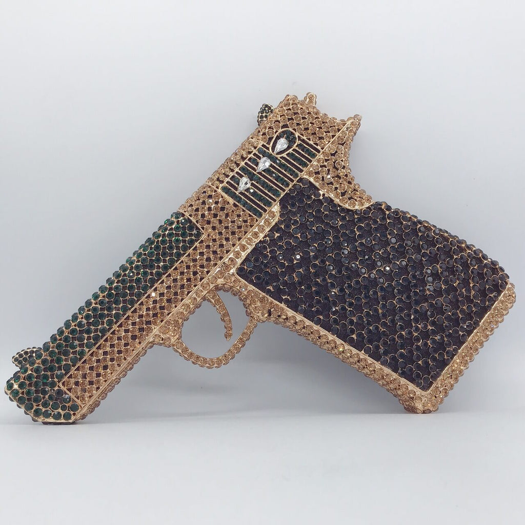 Kristallpistolenförmige Handtasche im Pistolenstil, glitzernde Abendclutch 