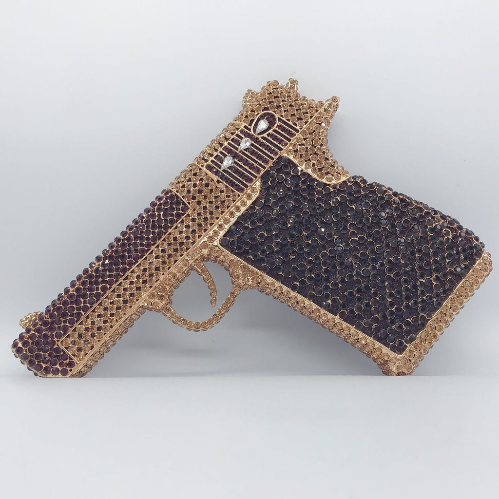 Kristallpistolenförmige Handtasche im Pistolenstil, glitzernde Abendclutch 