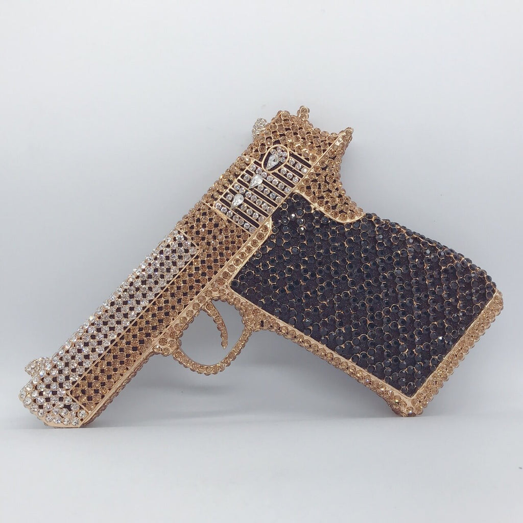 Kristallpistolenförmige Handtasche im Pistolenstil, glitzernde Abendclutch 