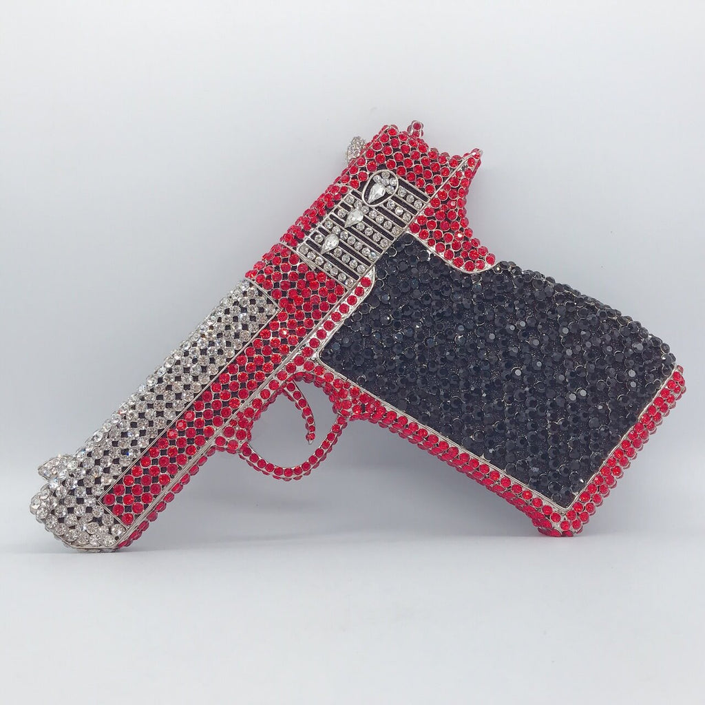Kristallpistolenförmige Handtasche im Pistolenstil, glitzernde Abendclutch 