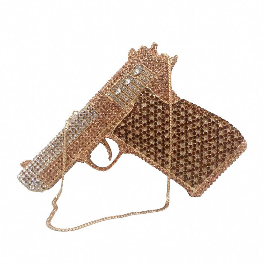 Kristallpistolenförmige Handtasche im Pistolenstil, glitzernde Abendclutch 
