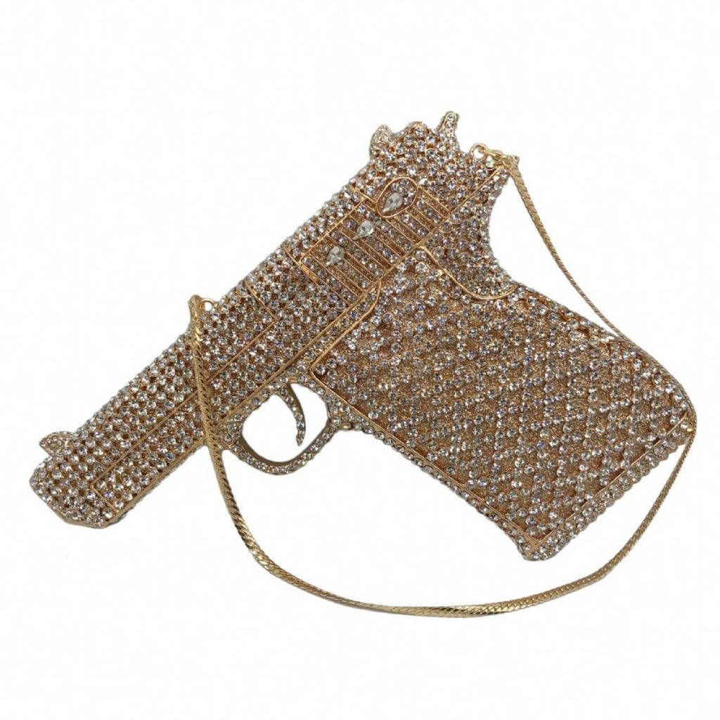 Kristallpistolenförmige Handtasche im Pistolenstil, glitzernde Abendclutch 