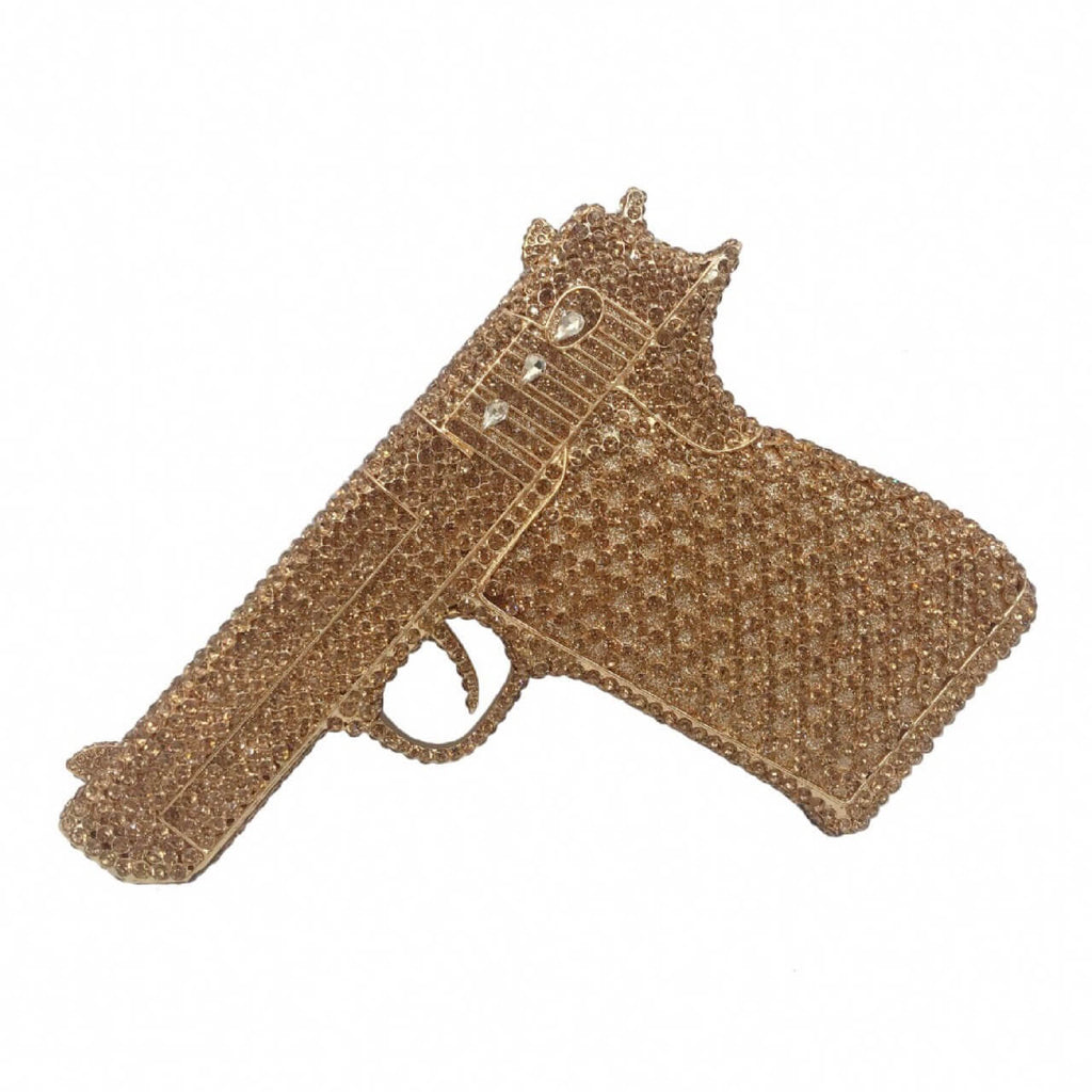 Kristallpistolenförmige Handtasche im Pistolenstil, glitzernde Abendclutch 