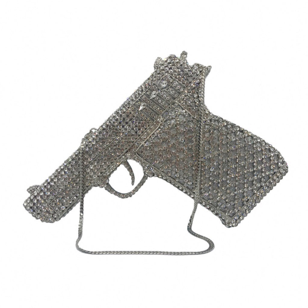 Kristallpistolenförmige Handtasche im Pistolenstil, glitzernde Abendclutch 