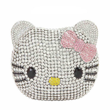 Crystal Hello Kitty Clutch - Large Rhinestone Pink Bowknot Cat Minaudiere