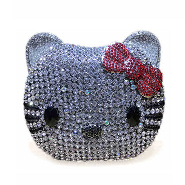 Crystal Hello Kitty Clutch - Silver Large Rhinestone Cat Purse