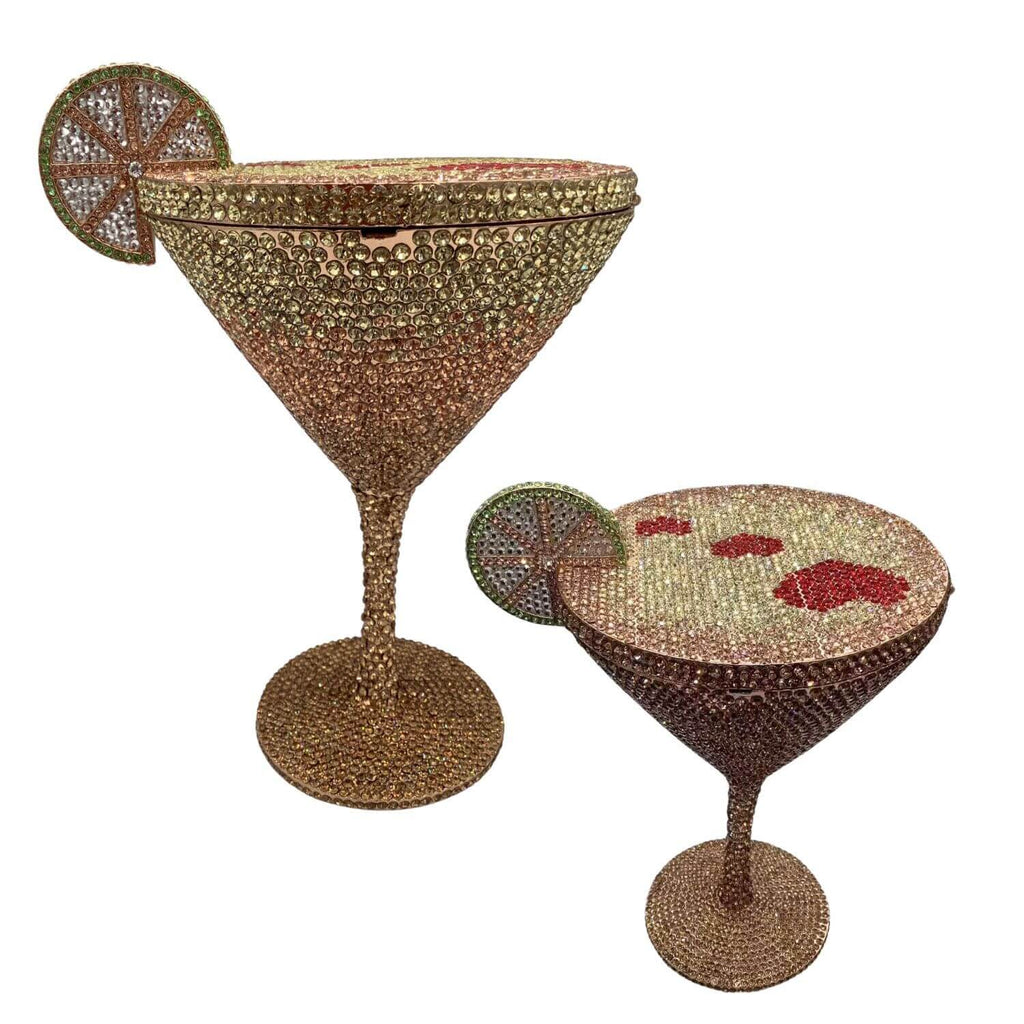 CrystaTini Stemmed Cocktail Clutch with Lemon Slice & Mirror Lid in Passion Coast - WAAMII