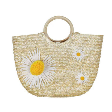 Stella Ring Handle Woven Straw Daisy Clutch - - Luxury bags by WAAMII