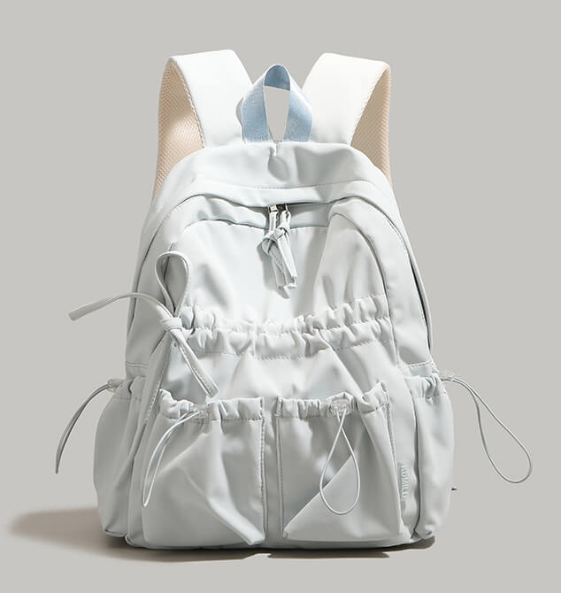Bowknot Nylon Backpack Large Laptop School Bag For College Girls in Blue - WAAMII