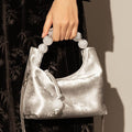 Classic Leather Dumpling Bag with Beaded Handle