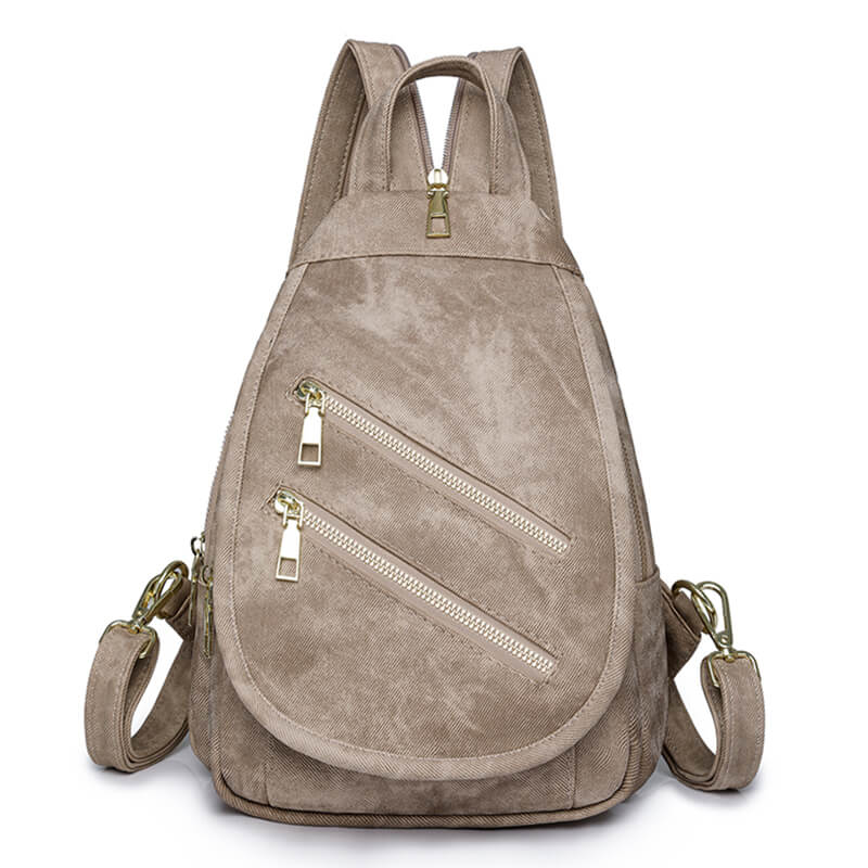 Mini Leather Backpack Multi-Pocket Chest Bag for Women in Khaki - WAAMII