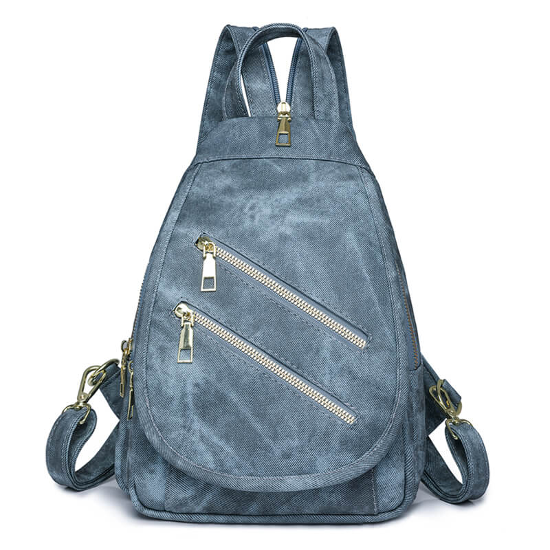 Mini Leather Backpack Multi-Pocket Chest Bag for Women in Blue - WAAMII