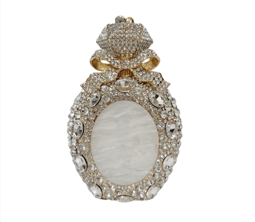 Jade Elixir Bottle-Shaped Crystal Clutch in Oval Gold with White Diamonds - WAAMII