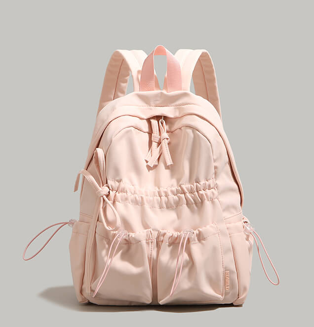 Bowknot Nylon Backpack Large Laptop School Bag For College Girls in Pink - WAAMII
