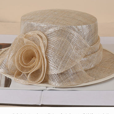 Beige Sinamay Summer Hat with Elegant Floral Accent