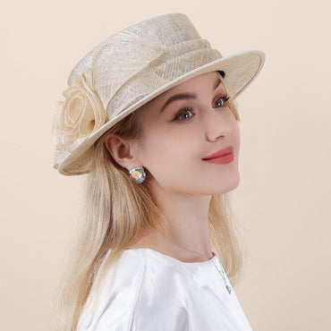 Beige Sinamay Fascinator Hat with 3D Rose