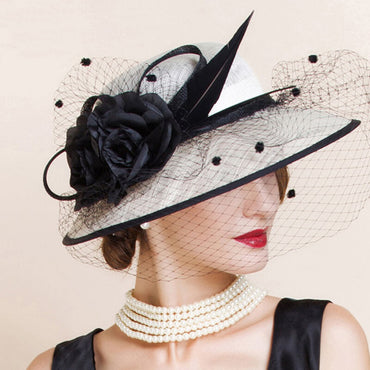 Black Flat Brim Hat Styled with Formal Dress – Elegant Church Look