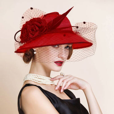 Red Fascinator Hat on Model – Race Day Fashion