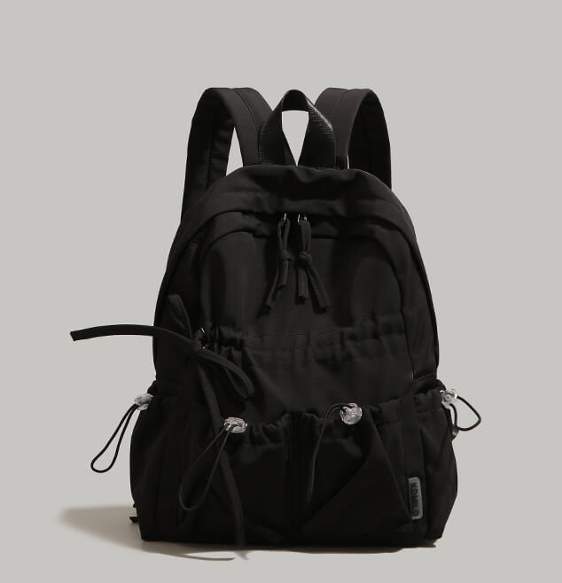 Bowknot Nylon Backpack Large Laptop School Bag For College Girls in Black - WAAMII