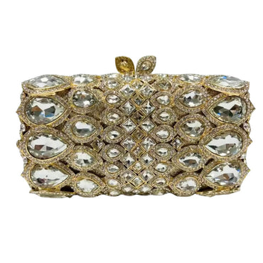 Rainora Droplets Rhinestone Clutch in Gold with White Diamonds - WAAMII