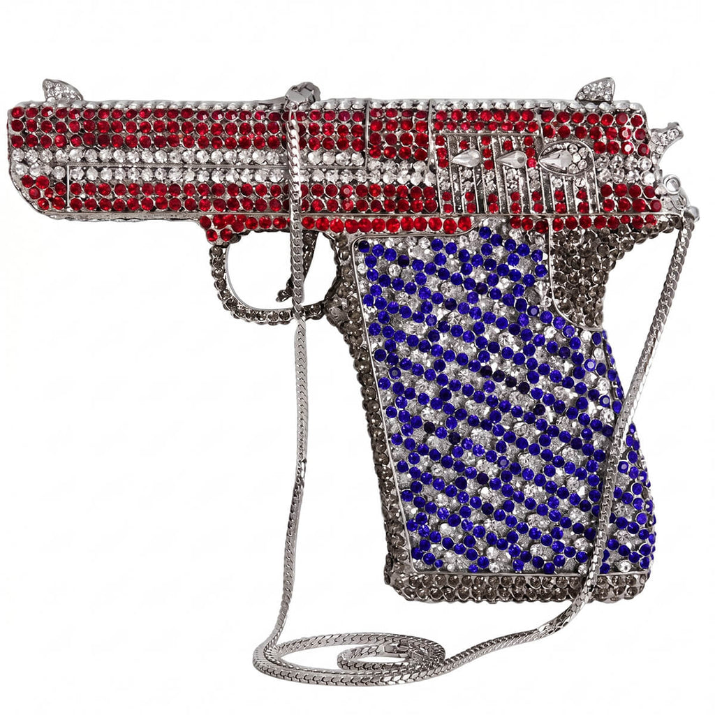 Crystal Gun Shaped Purse Pistol Style Glittering Evening Clutch