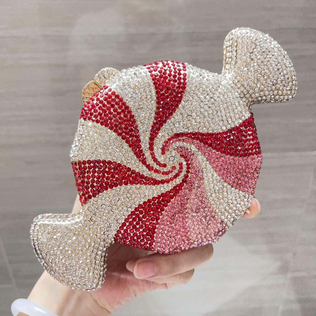 Full Diamond Candy Rhinestone Clutch Purse - Red rose pink - WAAMII - (red-rose-pink)