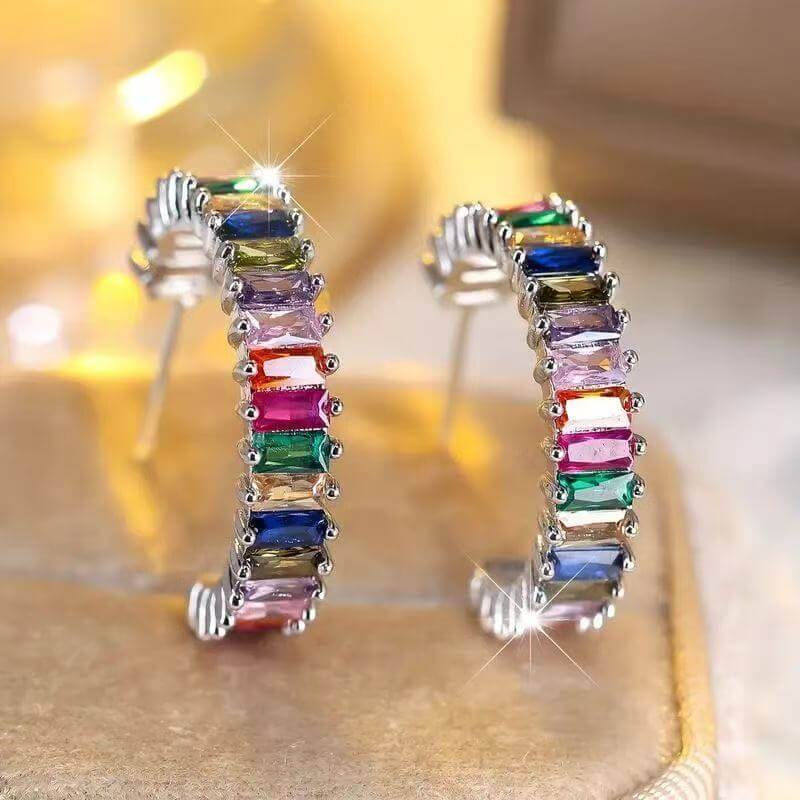 Zirconia Rainbow hoop earrings B