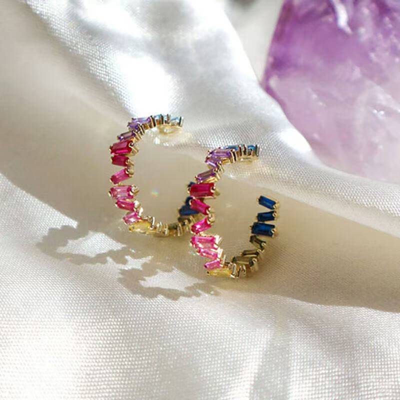 zirconia rainbow hoop earrings