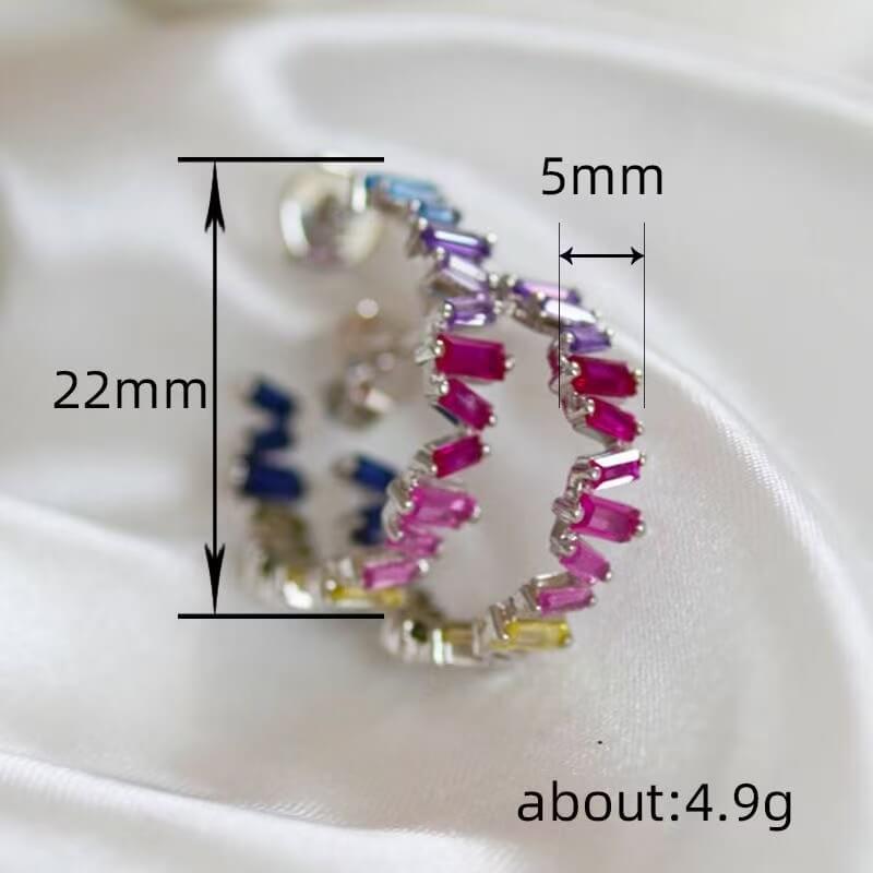 Zirconia Rainbow hoop earrings size