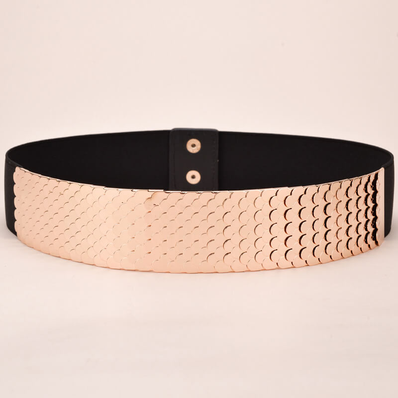 Luxury Gold/Silver/Black Elastic Wide Black Metal Belt For Women-WG13