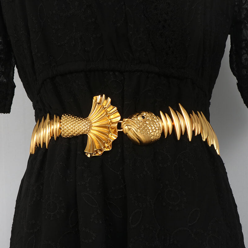 Gold Statement Fish Shell Design Stretch Belt for Women Gold Statement Fish Shell Design Stretch Belt for Women