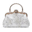 Pearl White Handcrafted Beaded Satin Clip Clutch