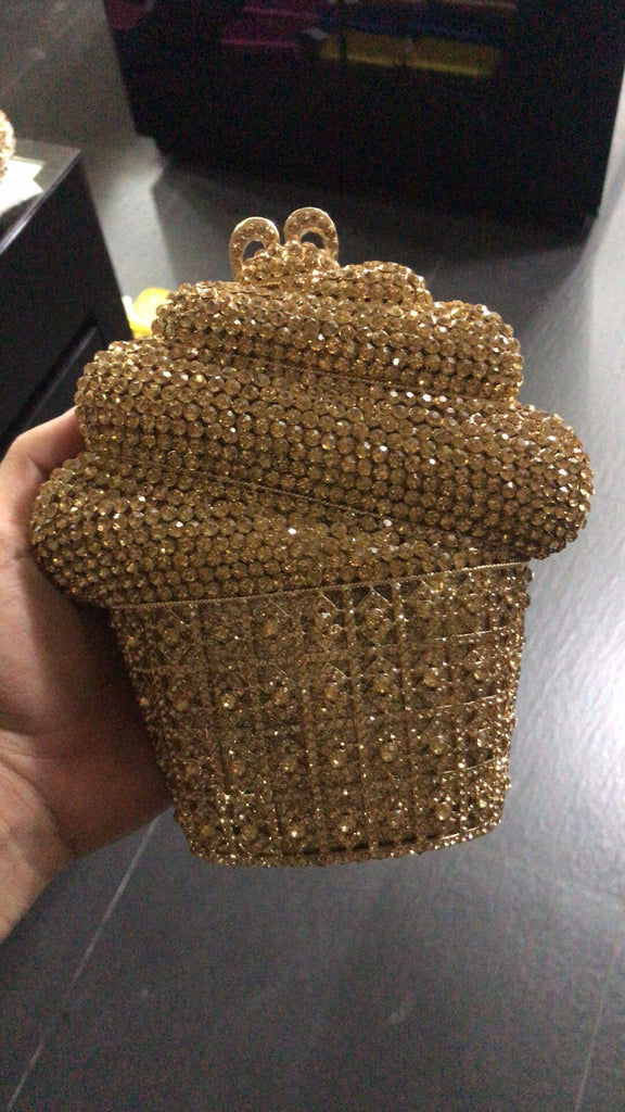 Ice Cream Rhinestone Clutch Purse - gold - WAAMII - (gold)