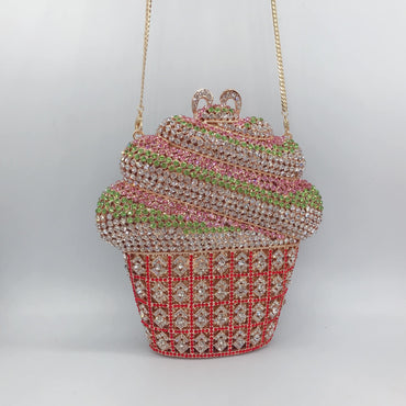Ice Cream Rhinestone Clutch Purse - Gold multicolor - WAAMII - (gold-multicolor)