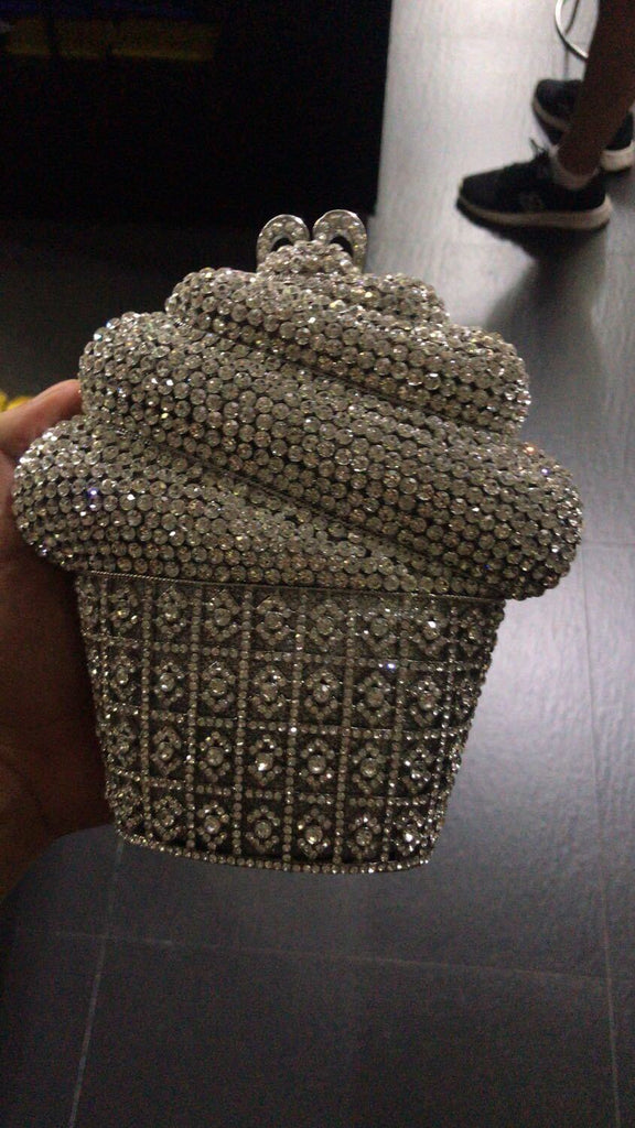 Ice Cream Rhinestone Clutch Purse - silver - WAAMII - (silver)