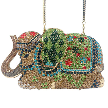 Jeweled Elephant Shaped Clutch - Golden green rainbow - WAAMII