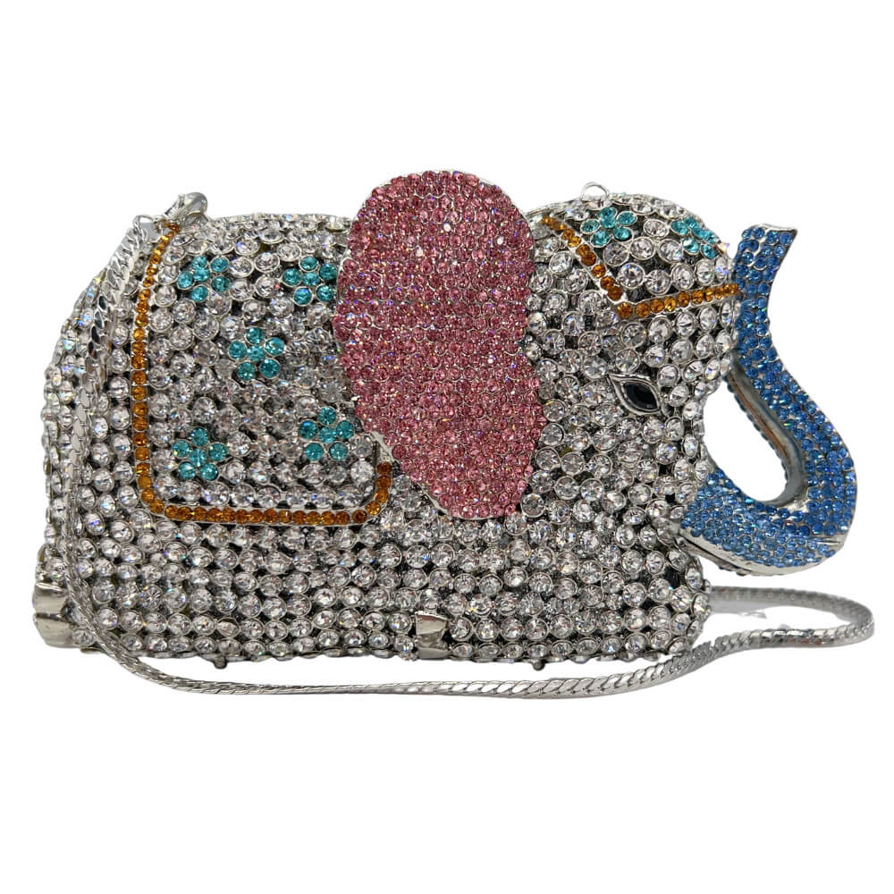 Jeweled Elephant Shaped Clutch - Silver rainbow - WAAMII