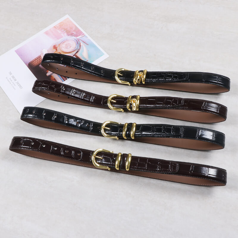 Women's Split Leather Padlock Belt  Elegant Thin Belt for Dresses & Jeans   WAAMII