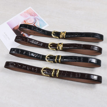 Genuine Leather Padlock Belt for Women-Black