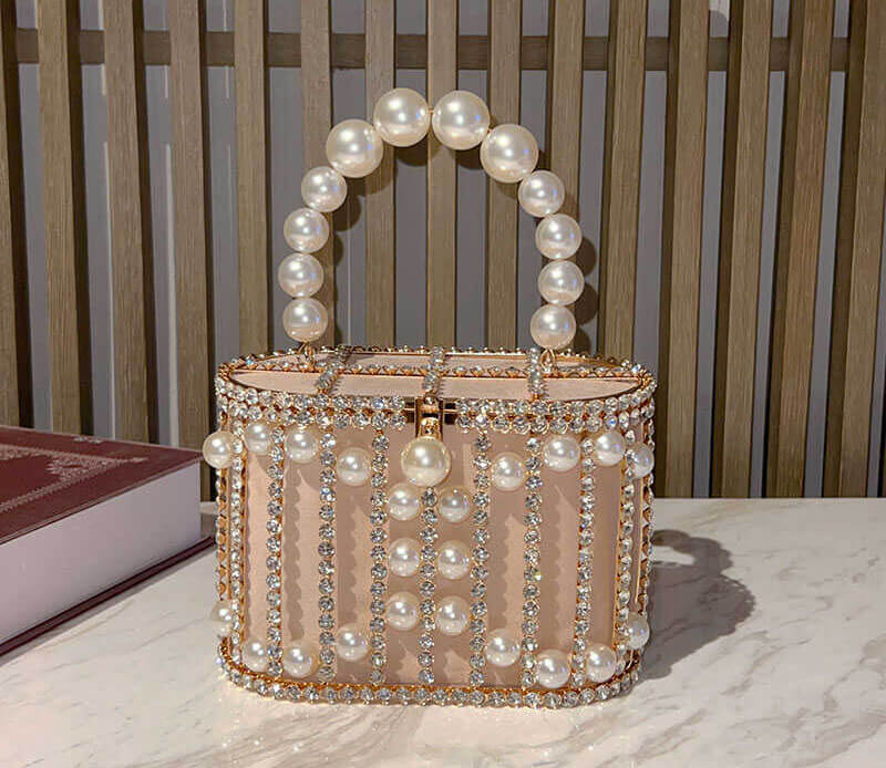 Lisa Pearl Beaded Clutch Bridal Handbag - champagne - Luxury bags by WAAMII