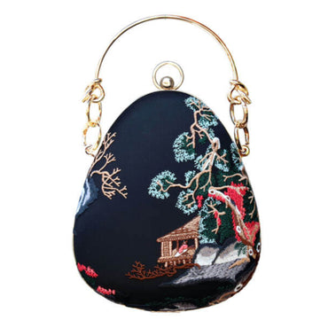Vintage Embroidery Evening Clutch Purse-Spring Scenery-black - - Luxury bags by WAAMII
