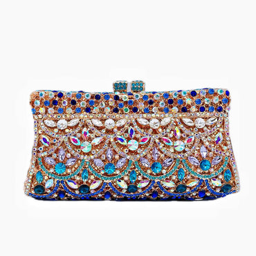 Maris Rhinestone Evening Clutch - Golden Blue - WAAMII - (golden-blue)