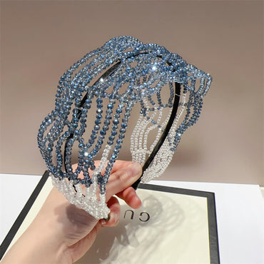 Multi-layer Crystal Gradient Wide Jeweled Headband - Blue - Luxury Accessories by WAAMII